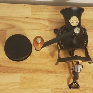 Spong & Co England No 1 Wall or Counter Coffee Mill Grinder Cup label NM